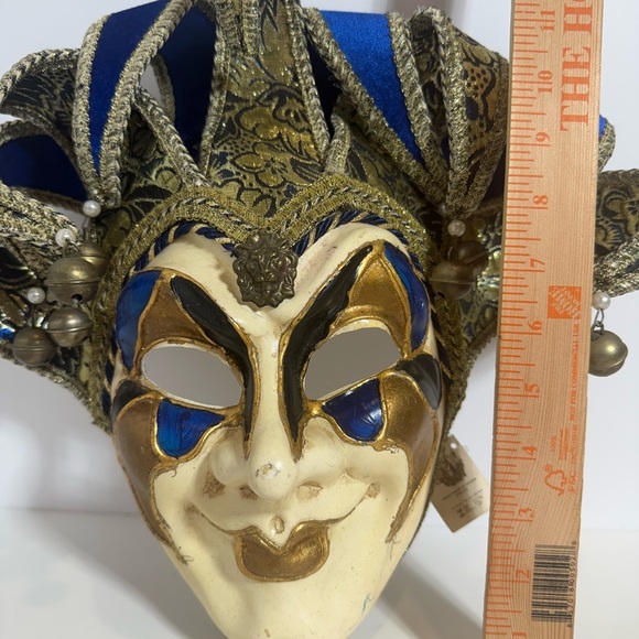 Authentic La Maschera del Galeone Hand Painted Venetian Mask NEW w/tags Blue-Gld - Picture 11 of 13